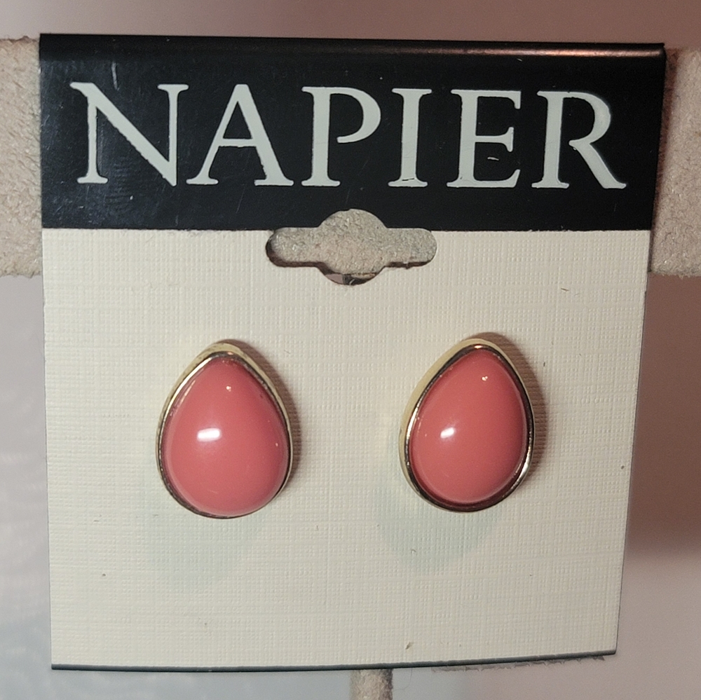 Napier Gold Tone Coral Teardrop Stud Earrings